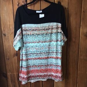 Calvin Klein Top Size XL Short Sleeve Color Block Colorful Oversized Stretch